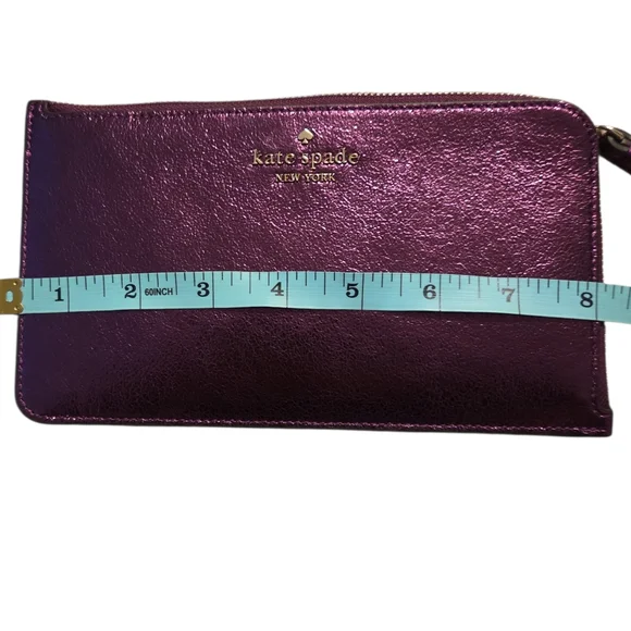 Kate Spade Metallic Purple Wristlet Wallet Clutch Zip Leather - Picture 7 of 8